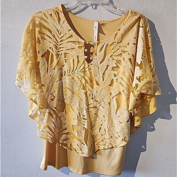 Ny Collection Yellow Floral Summer Flowy Lace Blouse Womens Size Medium - Picture 1 of 4
